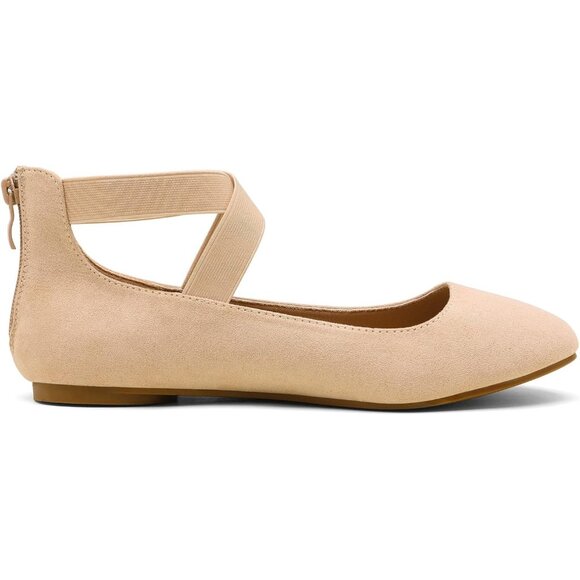 Dream Pairs Women Nude Faux Suede Flats Comfortable Elastic Ankle Straps Shoes - Picture 2 of 7